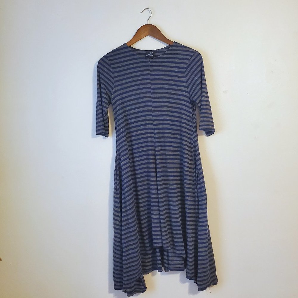 Women's Sized Medium Asymmetrical Gray and Blue Midi Dress